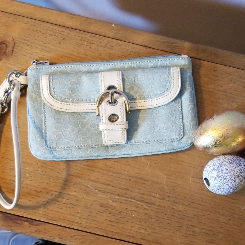 Coach light blue wristlet